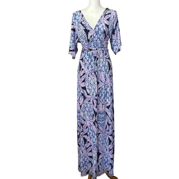 Lilly Pulitzer Parigi Stretch maxi dress, blue floral, tropical, vacation - Picture 1 of 7